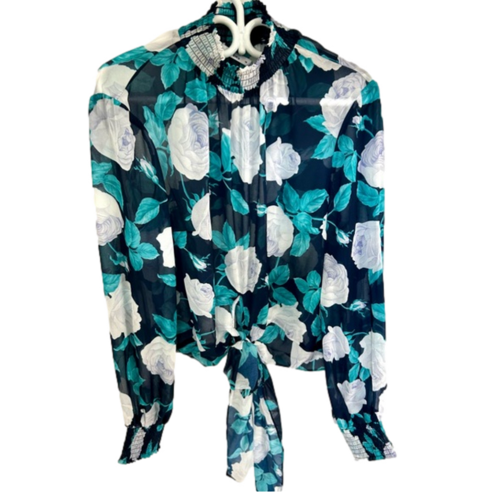 Sheike Printed  Blouse With Tie Front balloon sleeves size 10 top floral print